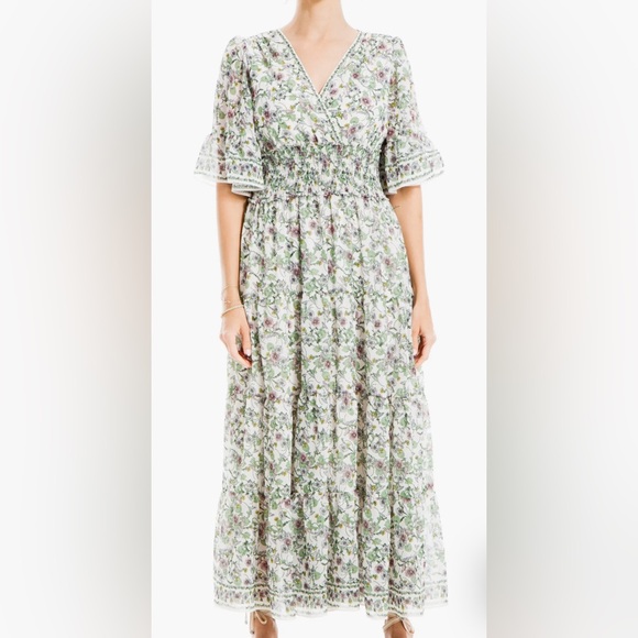 Max Studio Floral Flutter Sleeve Maxi Dress NWT Medium - Picture 1 of 13